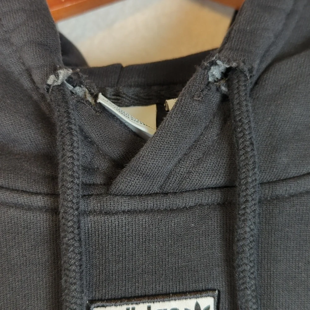 Adidas Black & White Stripes Cropped Fit Hooded Sweatshirt S - Picture 5 of 9